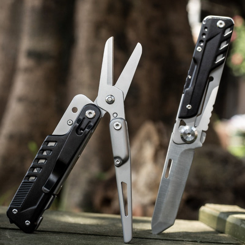 Stainless Steel Folding Knife & Detachable Scissors Multi-Tool – EDC Outdoor Tool